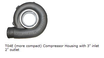 T04E (more compact) Compressor Housing with 3" inlet and 2" outlet